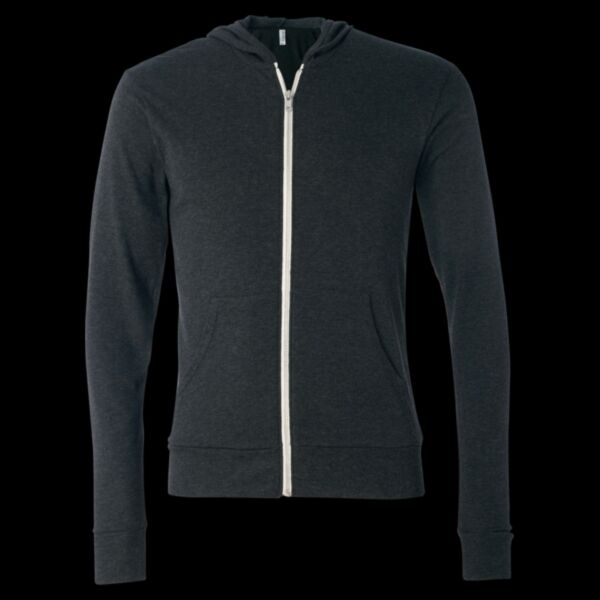 Unisex Triblend Lightweight Full-Zip Hooded Long Sleeve Tee Thumbnail