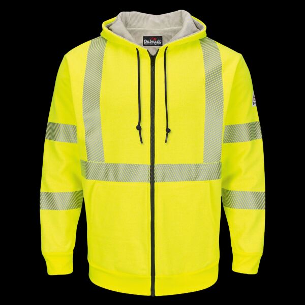 Men's Hi-Visibility Zip-Front Hooded Fleece Sweatshirt with Waffle Lining Thumbnail